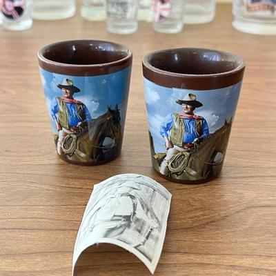 LOT 228K: John Wayne Decanter, Glasses, Shot Glasses