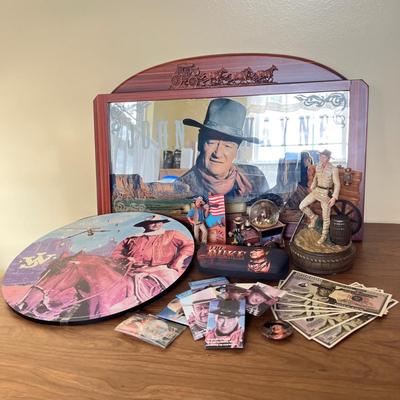 LOT 230K: John Wayne Collectibles - Saloon Mirror, Clock, Magnets and More