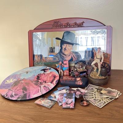 LOT 230K: John Wayne Collectibles - Saloon Mirror, Clock, Magnets and More