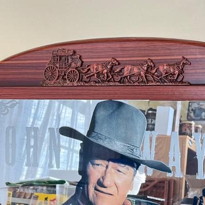 LOT 230K: John Wayne Collectibles - Saloon Mirror, Clock, Magnets and More