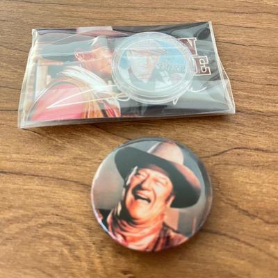 LOT 230K: John Wayne Collectibles - Saloon Mirror, Clock, Magnets and More
