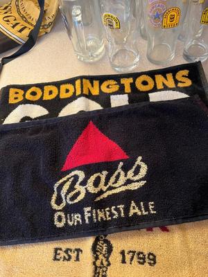 LOT 234K: Big Lot Of Beer Glasses and Bar Towels