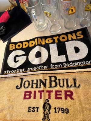 LOT 234K: Big Lot Of Beer Glasses and Bar Towels