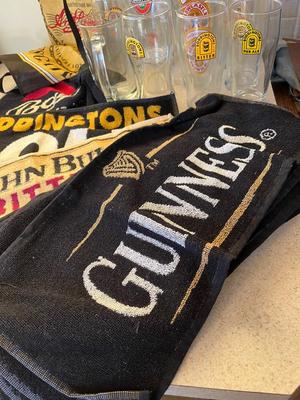 LOT 234K: Big Lot Of Beer Glasses and Bar Towels