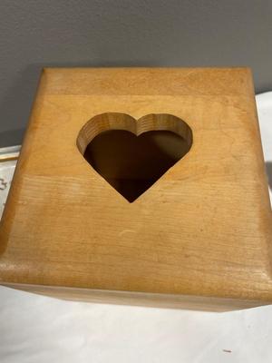 Wood Kleenex box with bells and doll furniture