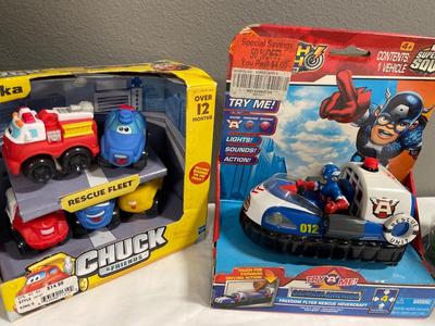 Chuck & friends with Capt. A toy cars, & War Zone plastic figures