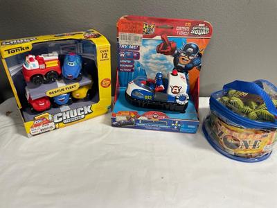 Chuck & friends with Capt. A toy cars, & War Zone plastic figures