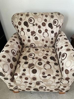 Cream and brown accent chair