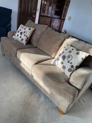 Tan fabric sofa by Hughes Furniture