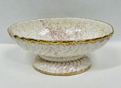 Vintage Ceramic Pottery Planter cream & brown bowl on pedestal with gold leaf trim