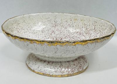 Vintage Ceramic Pottery Planter cream & brown bowl on pedestal with gold leaf trim