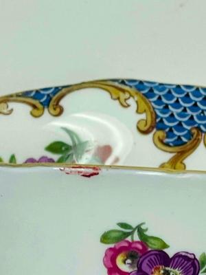 Aynsley England Bone China Tea Cup & Saucer blue and white with pink roses