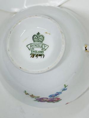 Aynsley England Bone China Tea Cup & Saucer blue and white with pink roses
