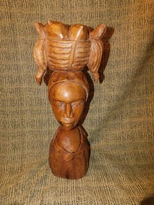 21” Carved Wooden Bust, Woman With Burden