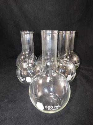 Lot of 6 500mL KIMAX Flat Bottom Boiling Flasks 7.5” Tall