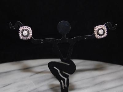 925 Sterling Stud Earrings w/ Diamond Chips, 2.6g