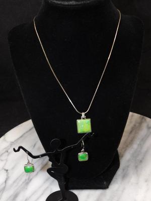 Matching Turquoise? 925 Sterling Earrings & Necklace 20”, 10.8g