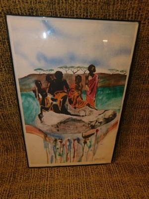Signed African Print 1/1000 17”x11.35” Framed w/ Glass