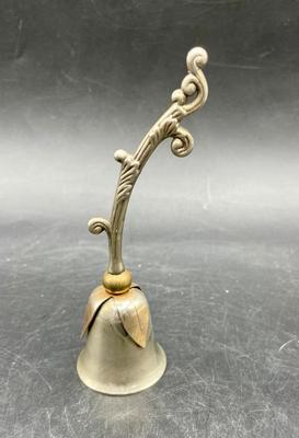 Antique Ornate Silver & Brass Bell With Leaf Design