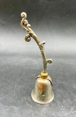 Antique Ornate Silver & Brass Bell With Leaf Design