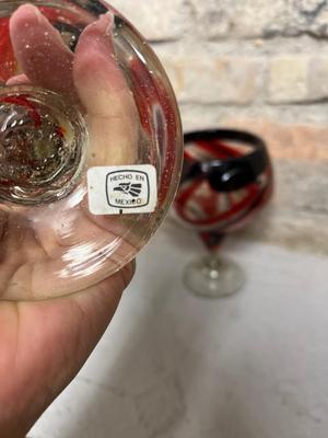 Blown glass swirl pattern sangria set