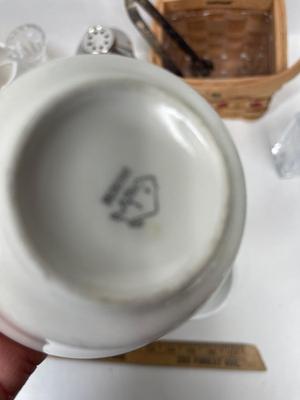 Misc. Kitchen Lot - Campbell's Soup Cup, Garlic Holder, Red Glass Cruet, Basket, etc