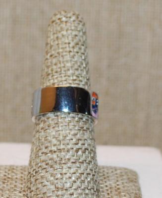 Size 7 Very Colorful ½ Infinity Enamel Style Ring on a Silver Tone Band (6.5g)