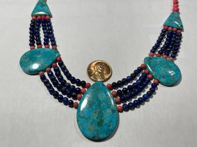 DTR/Jay King New Never Worn Turquoise/Lapis/Coral Bead 18-20" Adjustable Necklace w/Sterling Silver Clasp & Chain as Pictured....