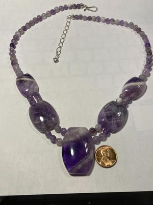DTR/Jay King New Never Worn Amethyst Quartz Bead & Chunks 20-22" Adjustable Necklace w/Sterling Silver Clasp & Chain as...