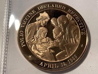 1955 POLIO VACCINE DECLARED EFFECTIVE FRANKLIN MINT PROOF BRONZE MEDAL (MEDAL #42). FREE DOMESTIC SHIPPING.