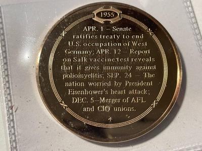 1955 POLIO VACCINE DECLARED EFFECTIVE FRANKLIN MINT PROOF BRONZE MEDAL (MEDAL #42). FREE DOMESTIC SHIPPING.