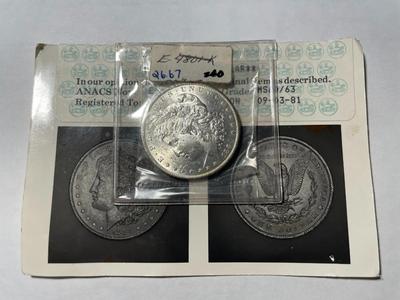 Vintage ANACS Old School Photo Grade 1884-O Uncirculated Morgan Silver Dollar as Pictured. FREE DOMESTIC SHIPPING.