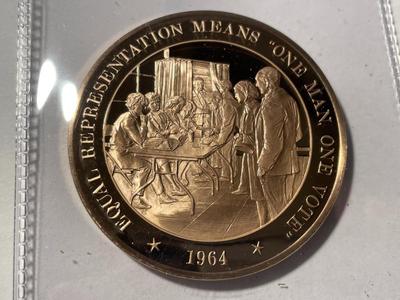 1964 EQUAL REPRESENTATION MEANS ONE MAN/ONE VOTE FRANKLIN MINT PROOF BRONZE MEDAL (MEDAL #38). FREE DOMESTIC SHIPPING.