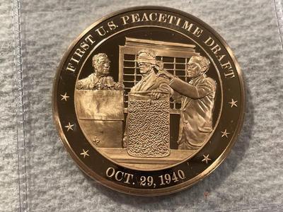 1940 FIRST U.S. PEACETIME DRAFT FRANKLIN MINT PROOF BRONZE MEDAL (MEDAL #24). FREE DOMESTIC SHIPPING.