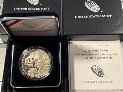 2016-P United States Mint Mark Twain Commemorative PROOF Silver Dollar as Pictured. FREE DOMESTIC SHIPPING.