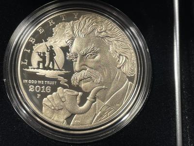 2016-P United States Mint Mark Twain Commemorative PROOF Silver Dollar as Pictured. FREE DOMESTIC SHIPPING.
