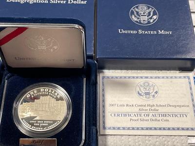 Little Rock Central High School 2007 Proof Silver Dollar in Original Box w/Papers as Pictured. FREE DOMESTIC SHIPPING.