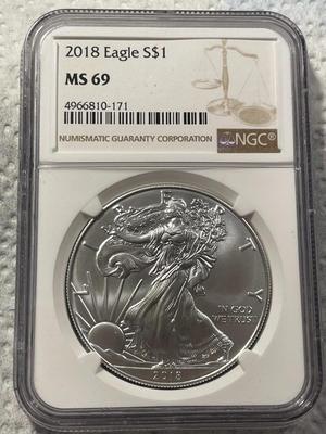 NGC CERTIFIED 2018 MS69 SILVER EAGLE DOLLAR AS PICTURED. FREE DOMESTIC SHIPPING.