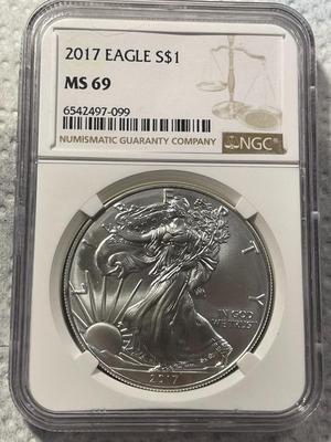 NGC CERTIFIED 2017 MS69 SILVER EAGLE DOLLAR AS PICTURED. FREE DOMESTIC SHIPPING.