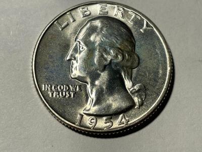 1954-S BRILLIANT UNCIRCULATED CONDITION WASHINGTON SILVER QUARTER AS PICTURED. FREE DOMESTIC SHIPPING.