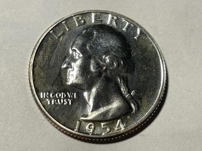 1954 PROOF CONDITION WASHINGTON SILVER QUARTER AS PICTURED. FREE DOMESTIC SHIPPING.