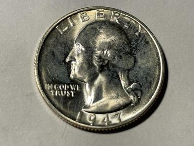 1947-S UNCIRCULATED CONDITION WASHINGTON SILVER QUARTER AS PICTURED. FREE DOMESTIC SHIPPING.