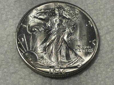 (COIN-6) 1946-S CHOICE BU FROM AN ORIGINAL ROLL WALKING LIBERTY SILVER HALF DOLLAR. FREE DOMESTIC SHIPPING.