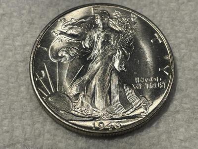 (COIN-5) 1946-S CHOICE BU FROM AN ORIGINAL ROLL WALKING LIBERTY SILVER HALF DOLLAR. FREE DOMESTIC SHIPPING.