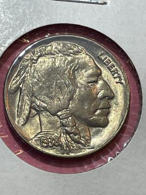 1938-D CHOICE BU CONDITION BUFFALO NICKEL FROM AN ORIGINAL ROLL (COIN-1).