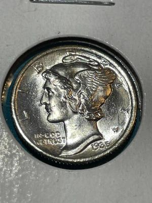 1935-P CHOICE BU CONDITION W/FULL SPLIT BANDS MERCURY SILVER DIME (COIN-3).