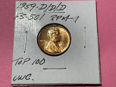 1959-D/D/D Lincoln Cent FS-501 Uncirculated Condition RPM-1 Top 100 RPM as Pictured.