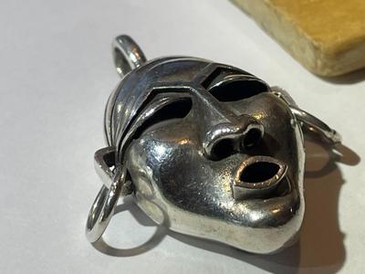 Vintage African Native Mask w/ Movable Earrings .925 Sterling Silver Pendant in Good Preowned Condition.