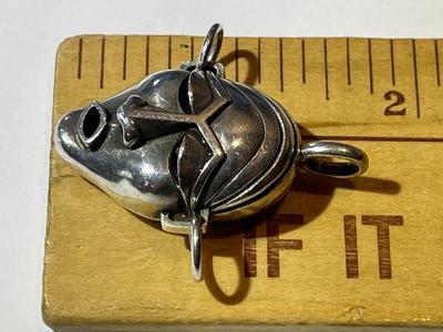 Vintage African Native Mask w/ Movable Earrings .925 Sterling Silver Pendant in Good Preowned Condition.