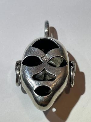 Vintage African Native Mask w/ Movable Earrings .925 Sterling Silver Pendant in Good Preowned Condition.
